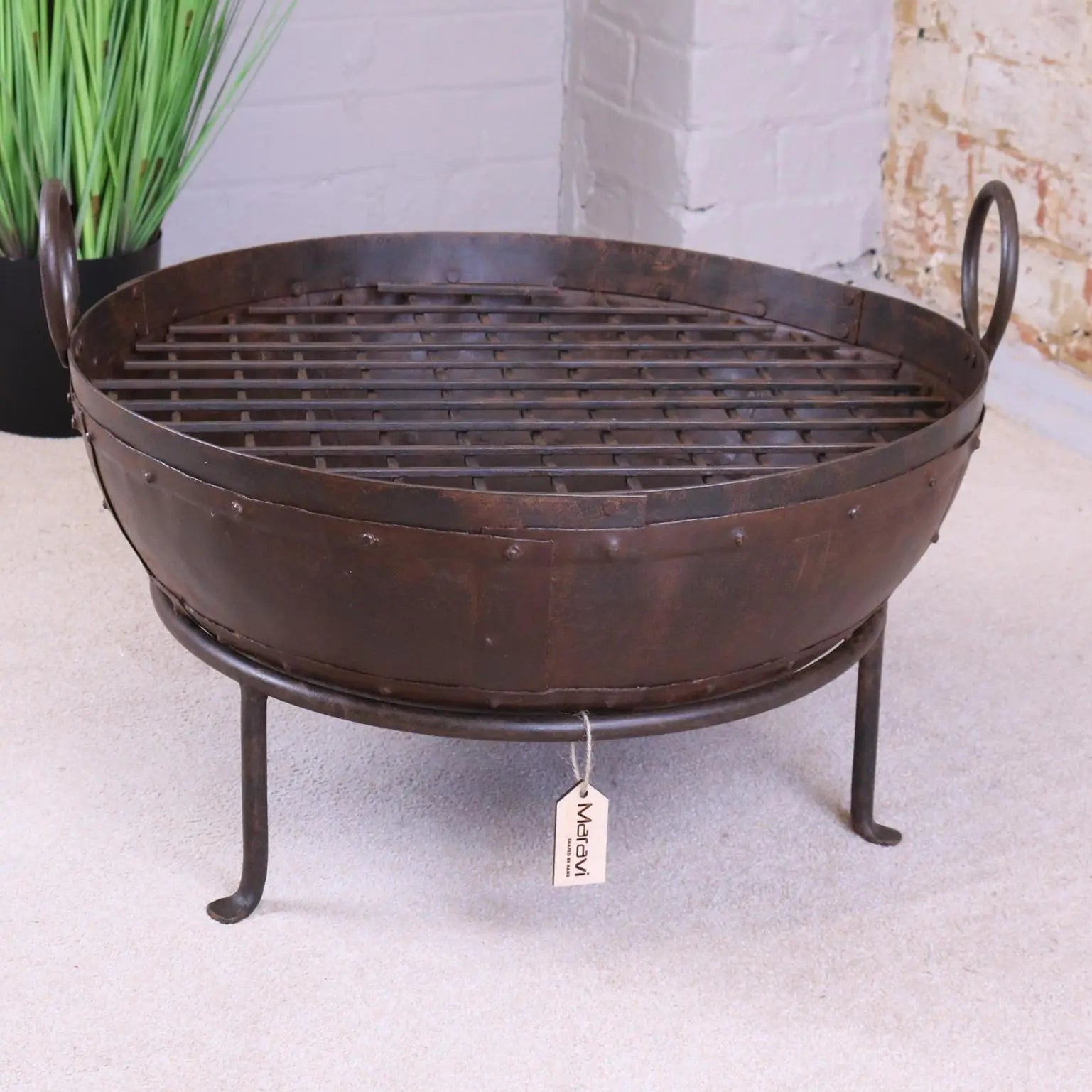 Vintage Kadai Bowl with Stand Garden Fire Pit Bowls 60cm