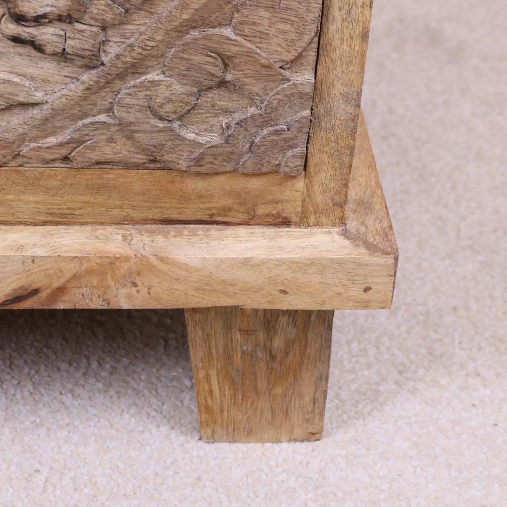 Ladha Mango Wood Carved Bedside Table Cabinet