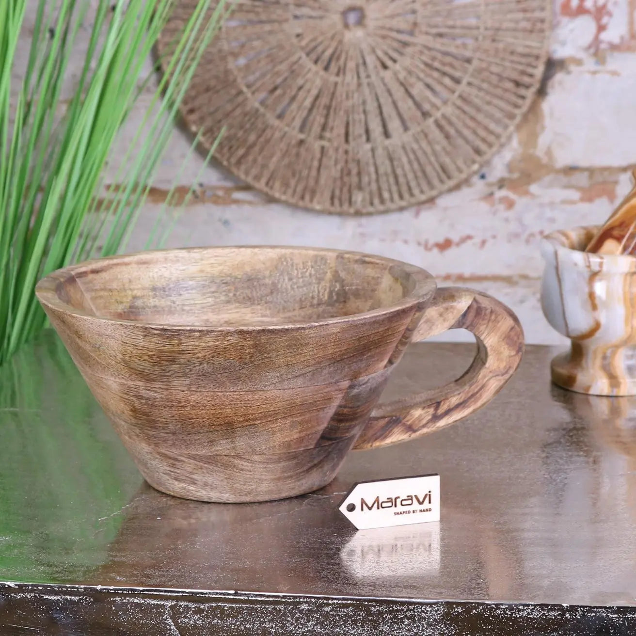 Baddo Mug Shape Wooden Bowl with Handle