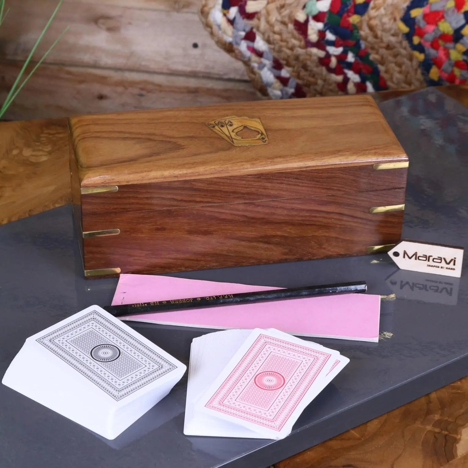 Boda Sheesham Wood Bridge Card Game Set