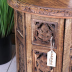Rengali Large Mango Wood Side Table Leaf Carving