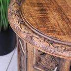 Rengali Large Mango Wood Side Table Leaf Carving