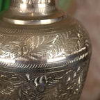 Vintage 36cm Small Brass Vase Hand Etched