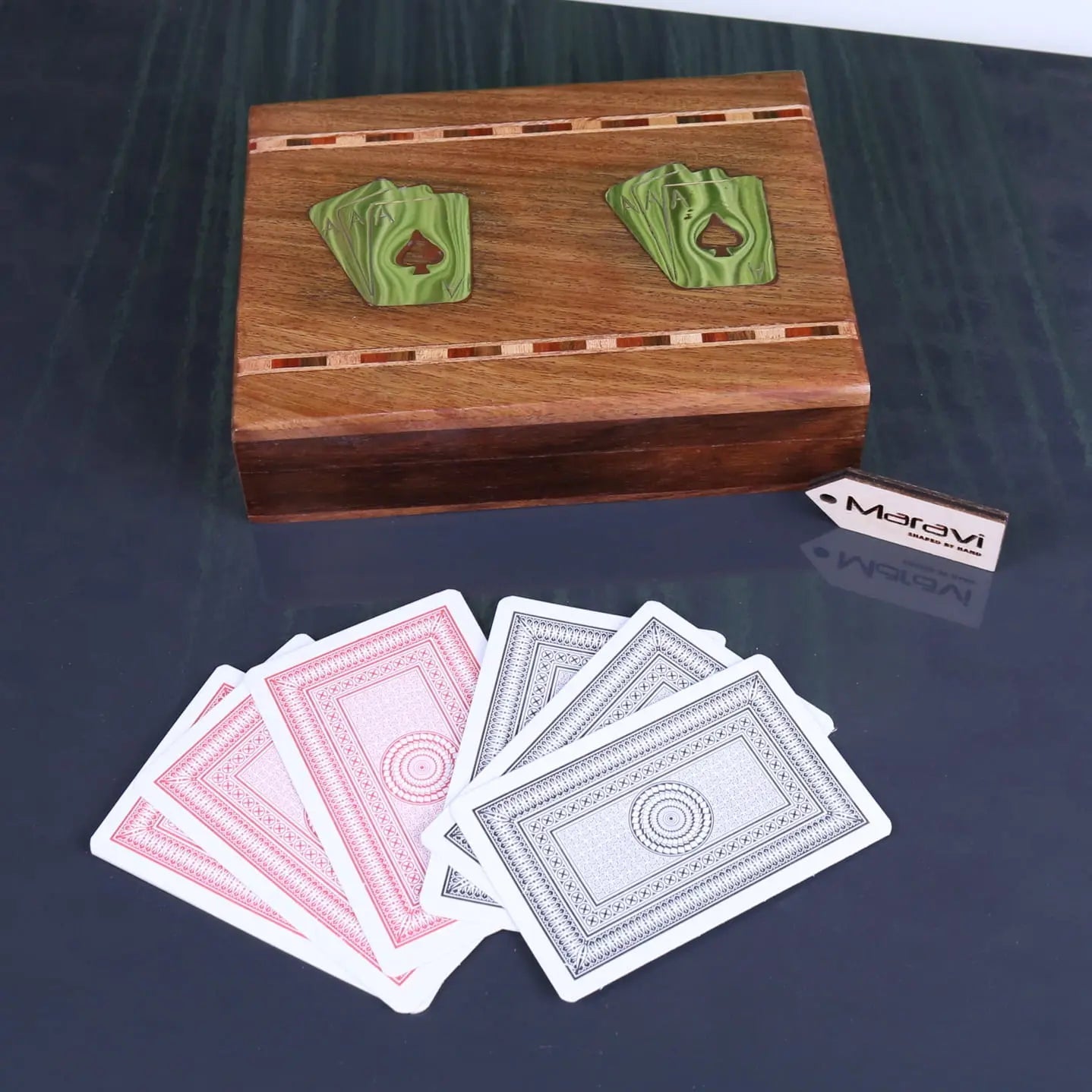 Begunia Double Wooden Playing Card Box With Playing Cards