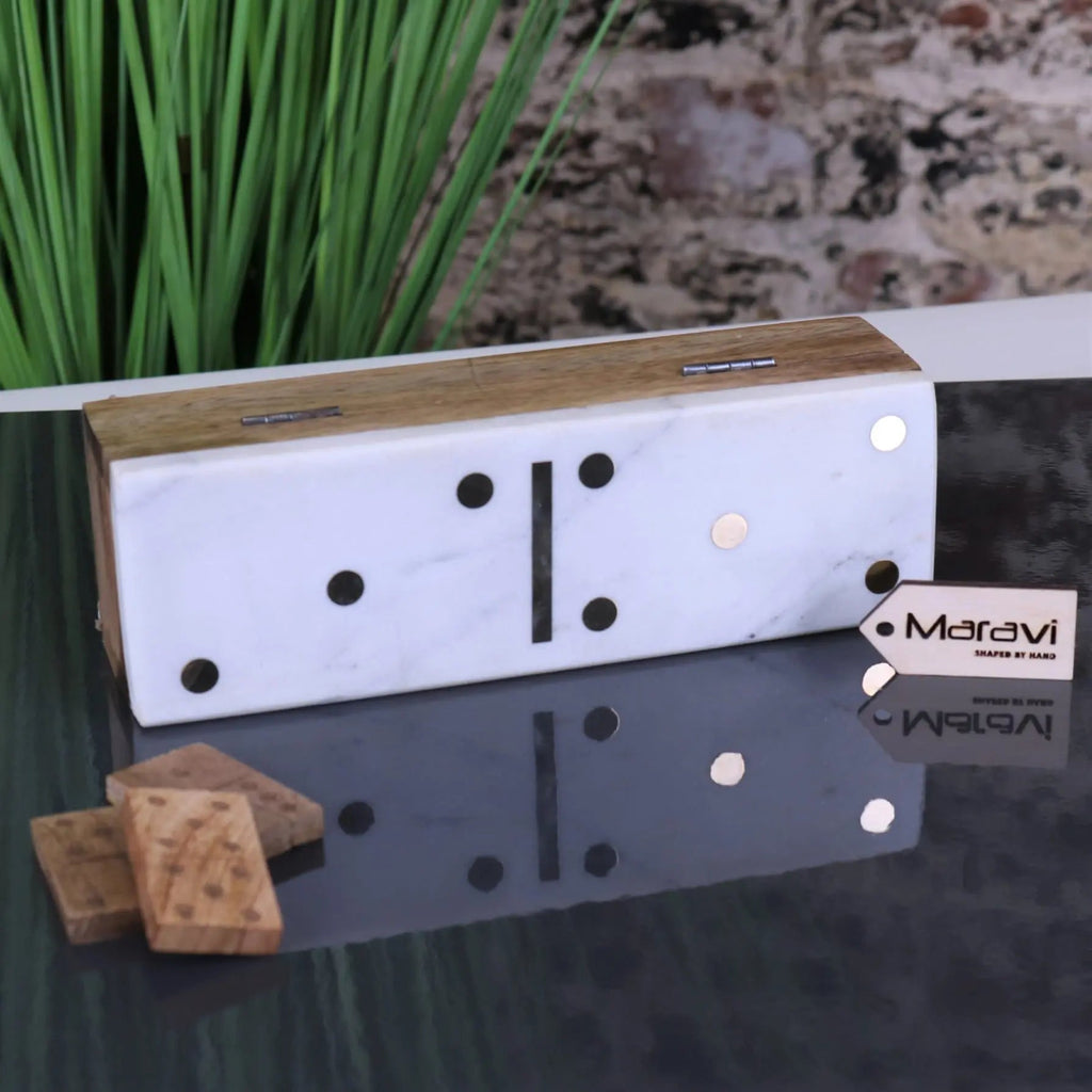 Osian Marble Lid Luxury Dominoes Set White