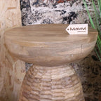 Reiek Wooden Carved Pedestal Side Table