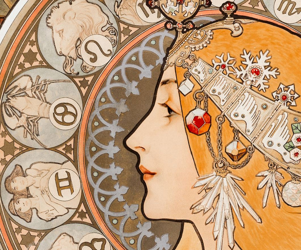 "Zodiaque or La Plume" by Alphonse Mucha on Framed Canvas, Acrylic, Canvas, Framed Prints or Print-only