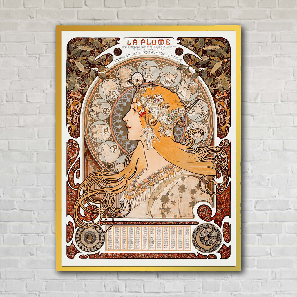 "Zodiaque or La Plume" by Alphonse Mucha on Framed Canvas, Acrylic, Canvas, Framed Prints or Print-only