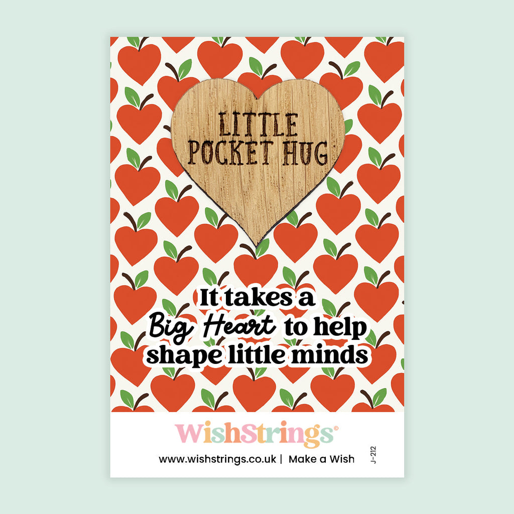 WishStrings Pocket Hug – Big Heart Teacher Gift | “It Takes a Big Heart to Help Shape Little Minds” Token | End of Term Appreciation Keepsake