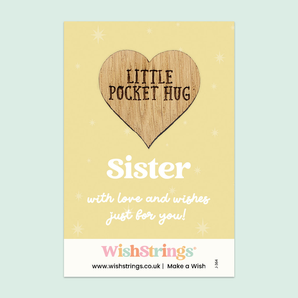 WishStrings “Sister” Pocket Hug | Thoughtful Keepsake Gift for Sister | Hug Token for Thinking of You | Birthday or Just Because | Letterbox Gift for Her