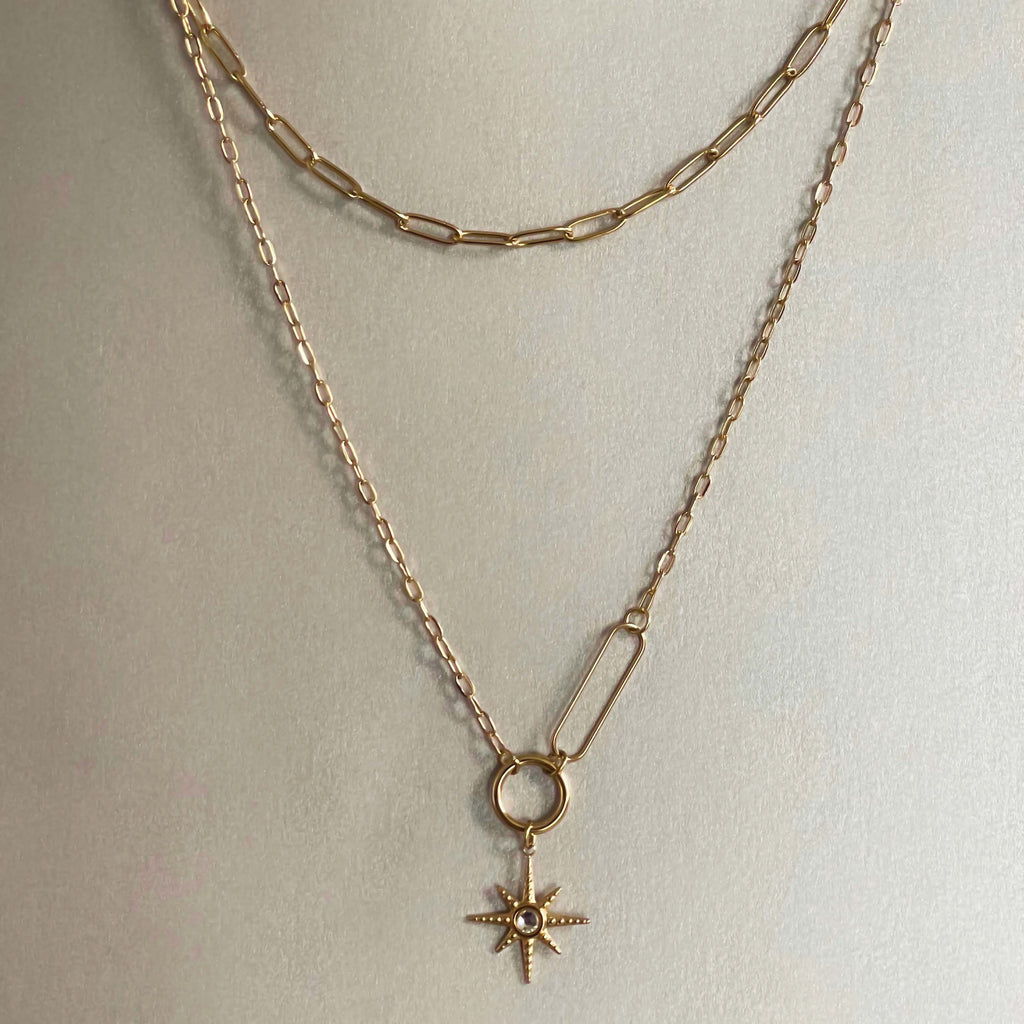 Sahara Luxe 18k Gold Plated Double Layer Sunburst Pendant Necklace