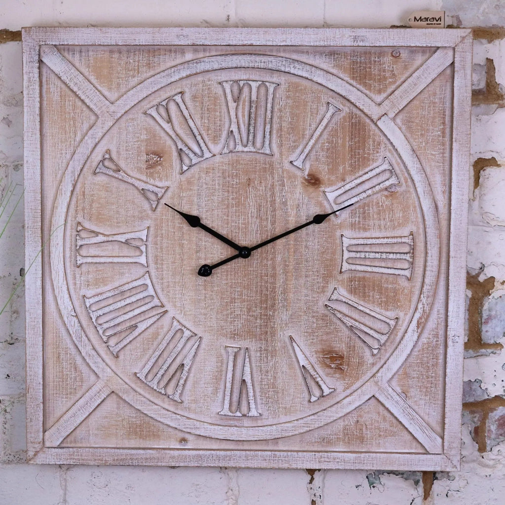 Large Square Wooden Clock 60cm 2 Colours White