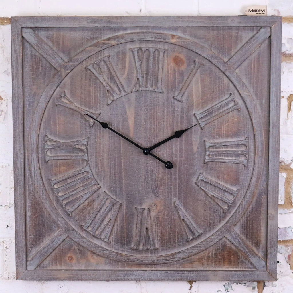 Large Square Wooden Clock 60cm 2 Colours Grey