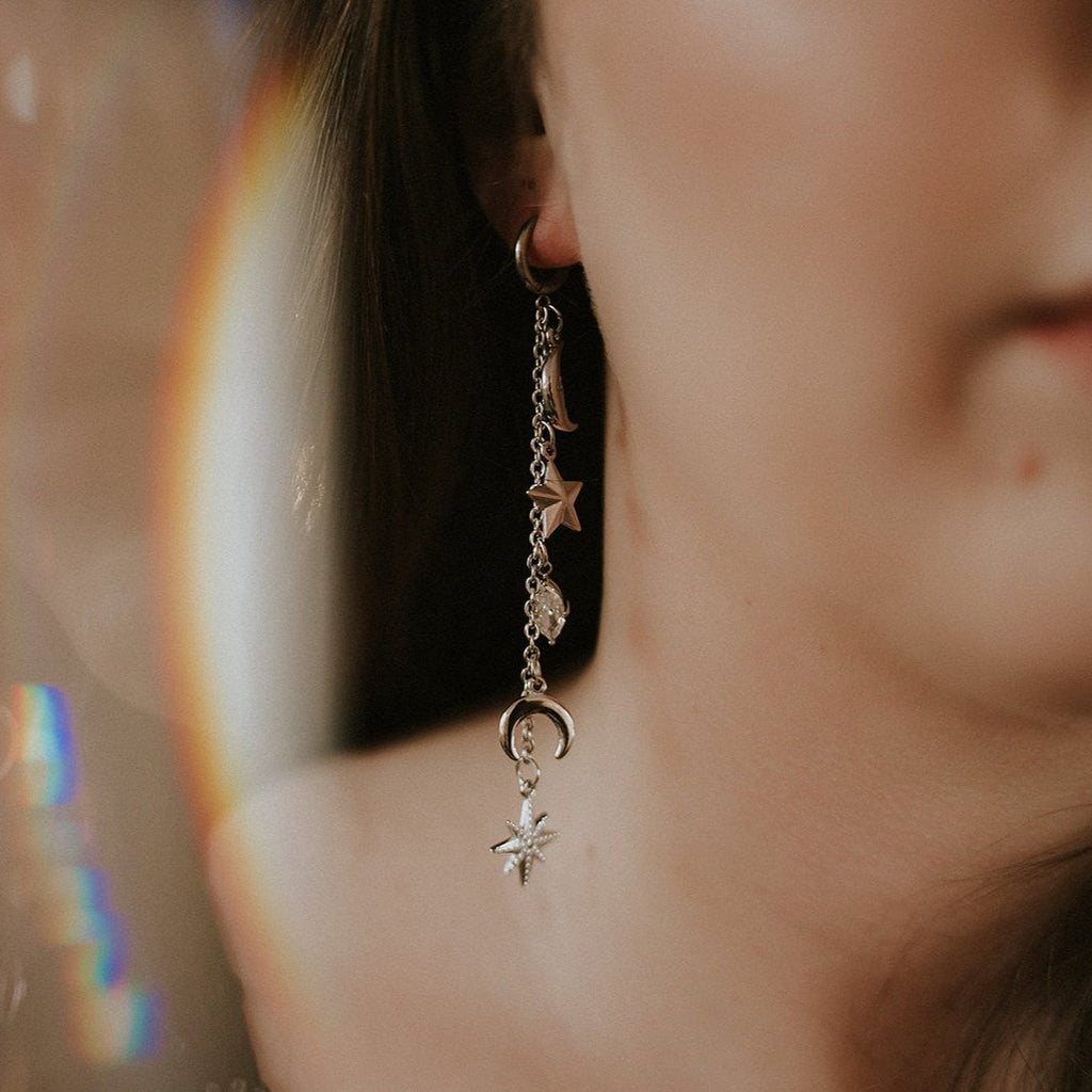 Cassiopeia Star and Moon Earrings