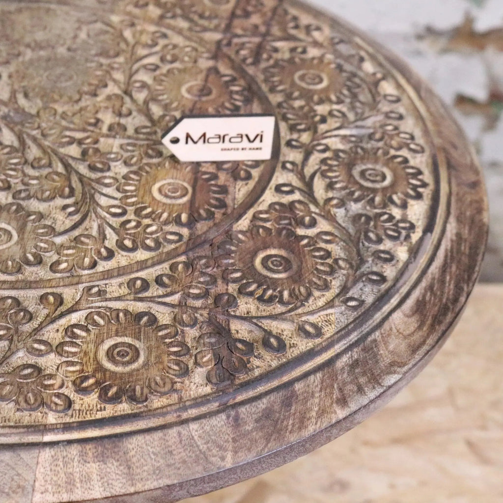 Manka Round Wooden Pedestal Side Table