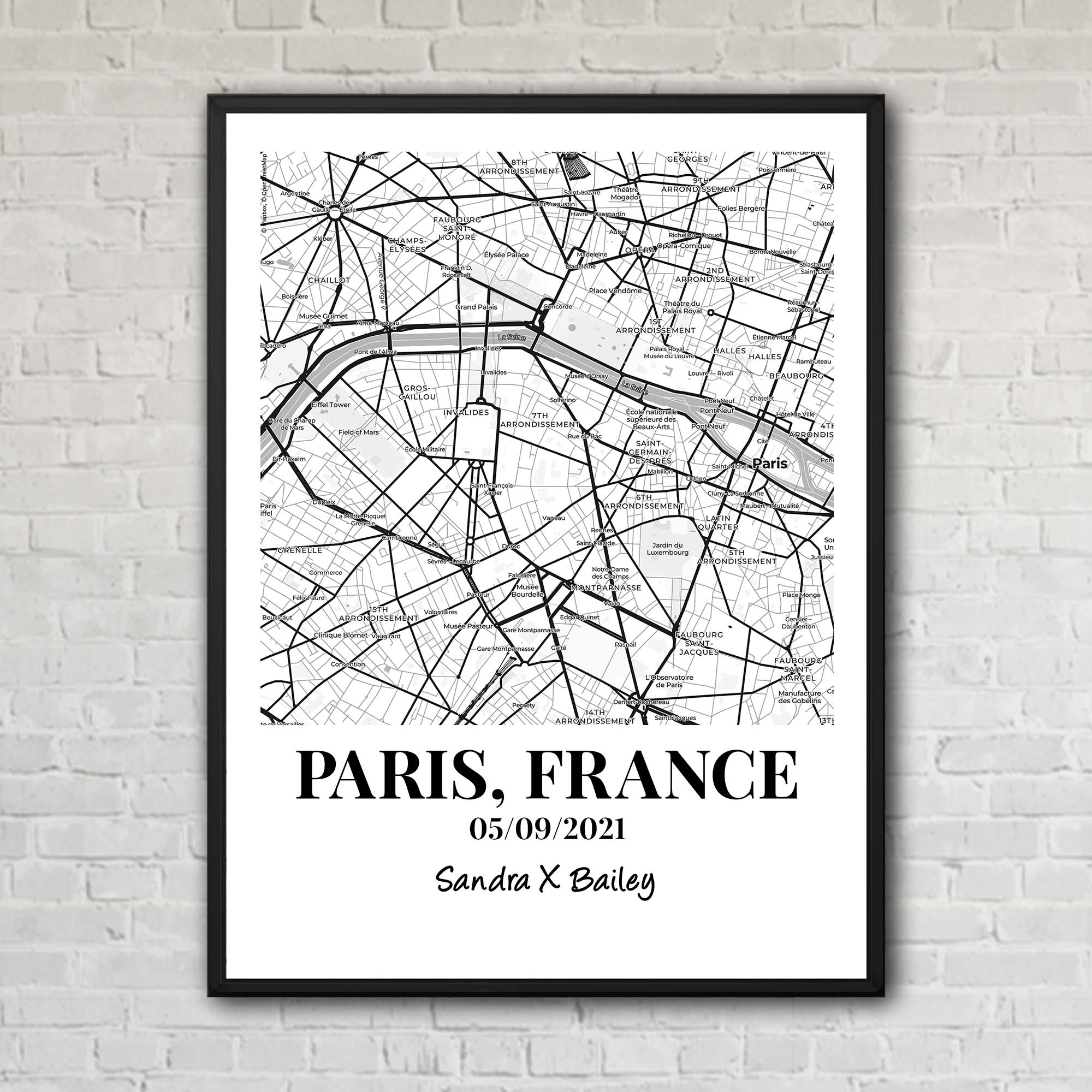 Map Location Custom Artwork Black & White Map