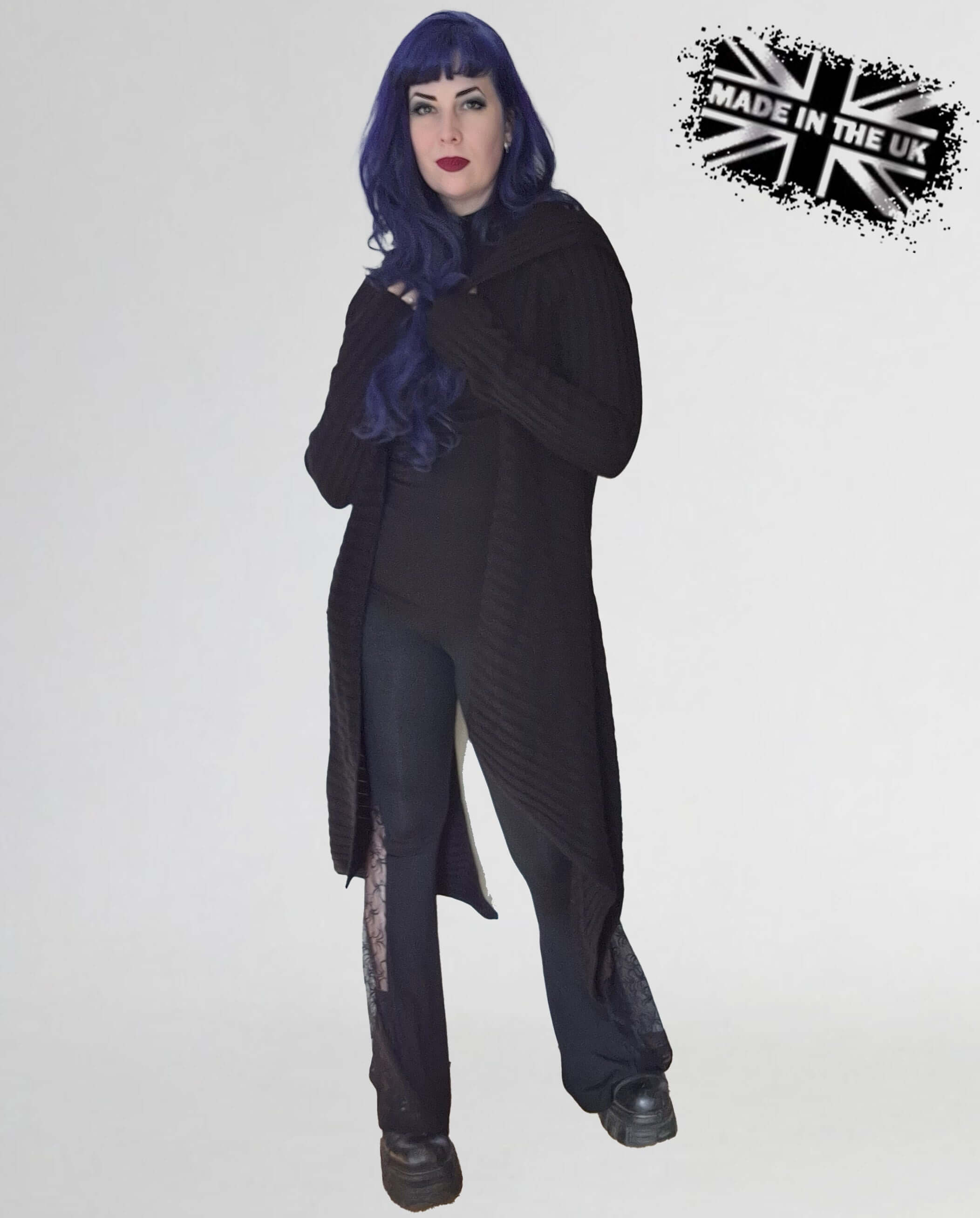 Necessary Evil Ribbed Sabrina Draped Cardigan with Hood