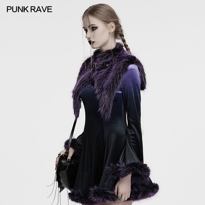 Punk Rave Lilith Gradient Devil Fur Shawl In Violet