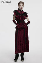 Punk Rave Selene Embroidered Velvet Gloves in Crimson