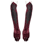 Punk Rave Selene Embroidered Velvet Gloves in Crimson