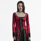 Punk Rave Leticia Burgundy Gradient Velvet Top with Feature Hooks and Eyes