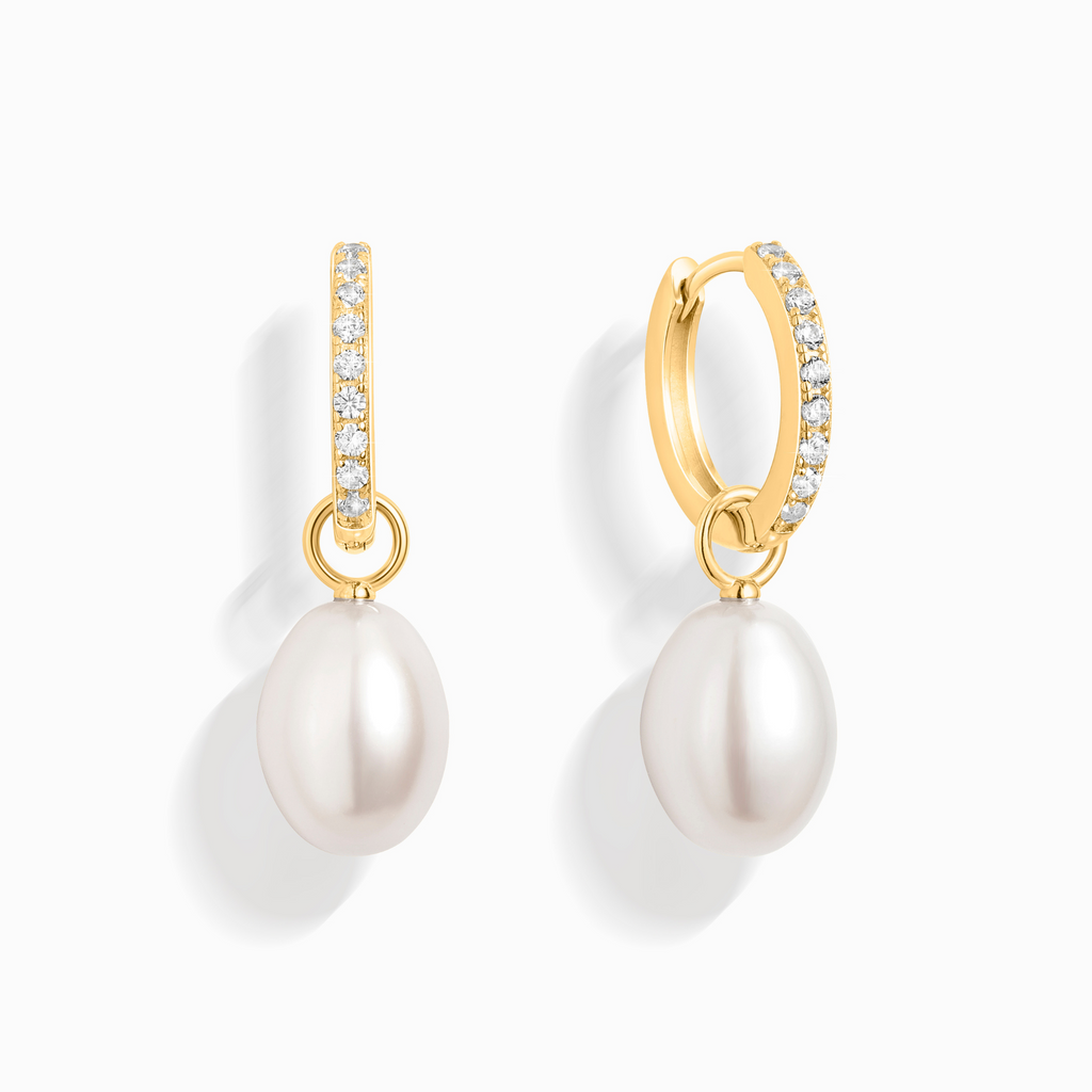 Pearl Hoop Drop Earrings with Removable Pearls in 18k Gold Vermeil