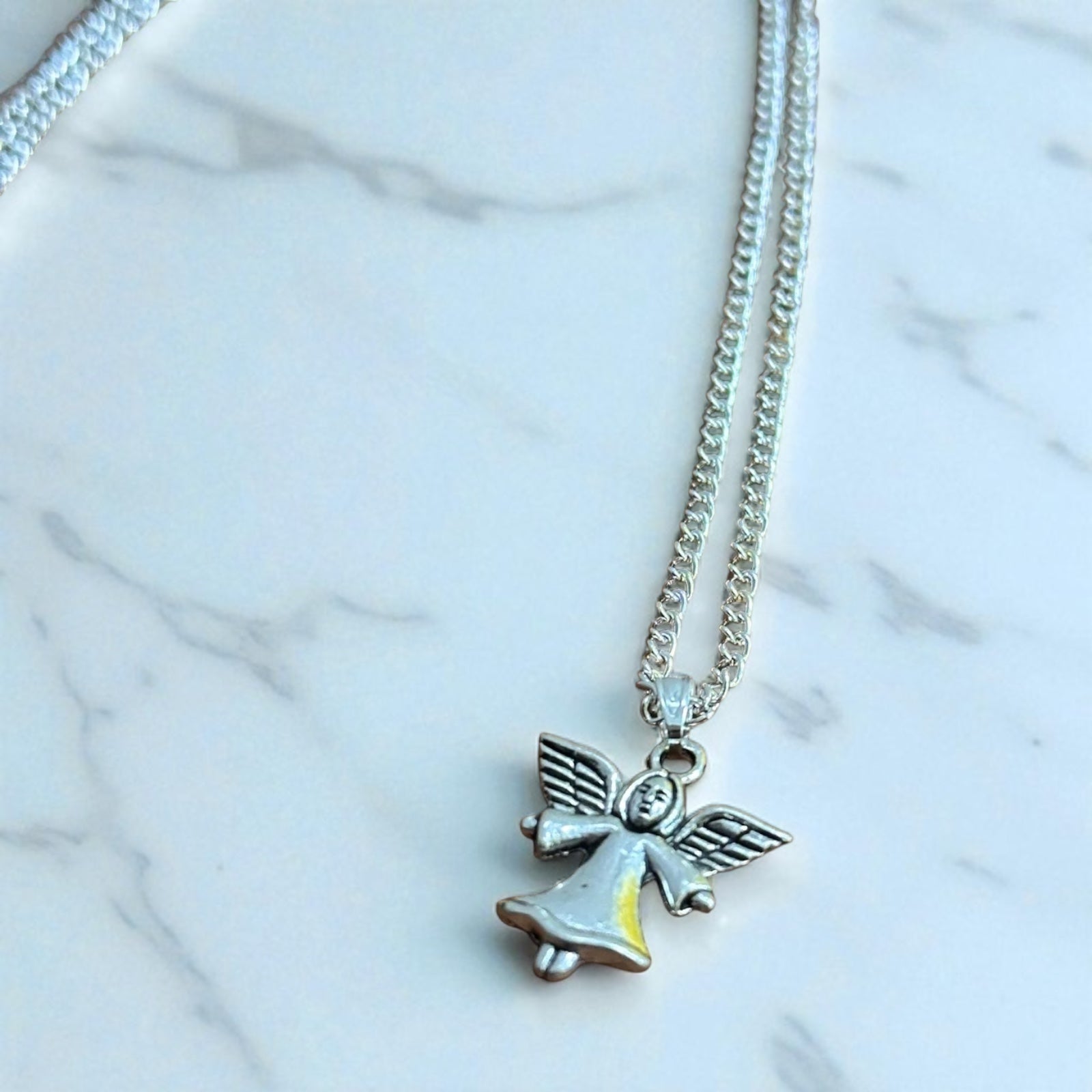 Winged Angel Pendant Necklace Silver Plated