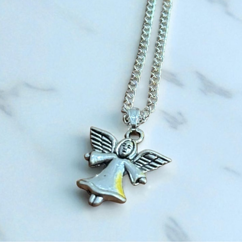 Winged Angel Pendant Necklace Silver Plated