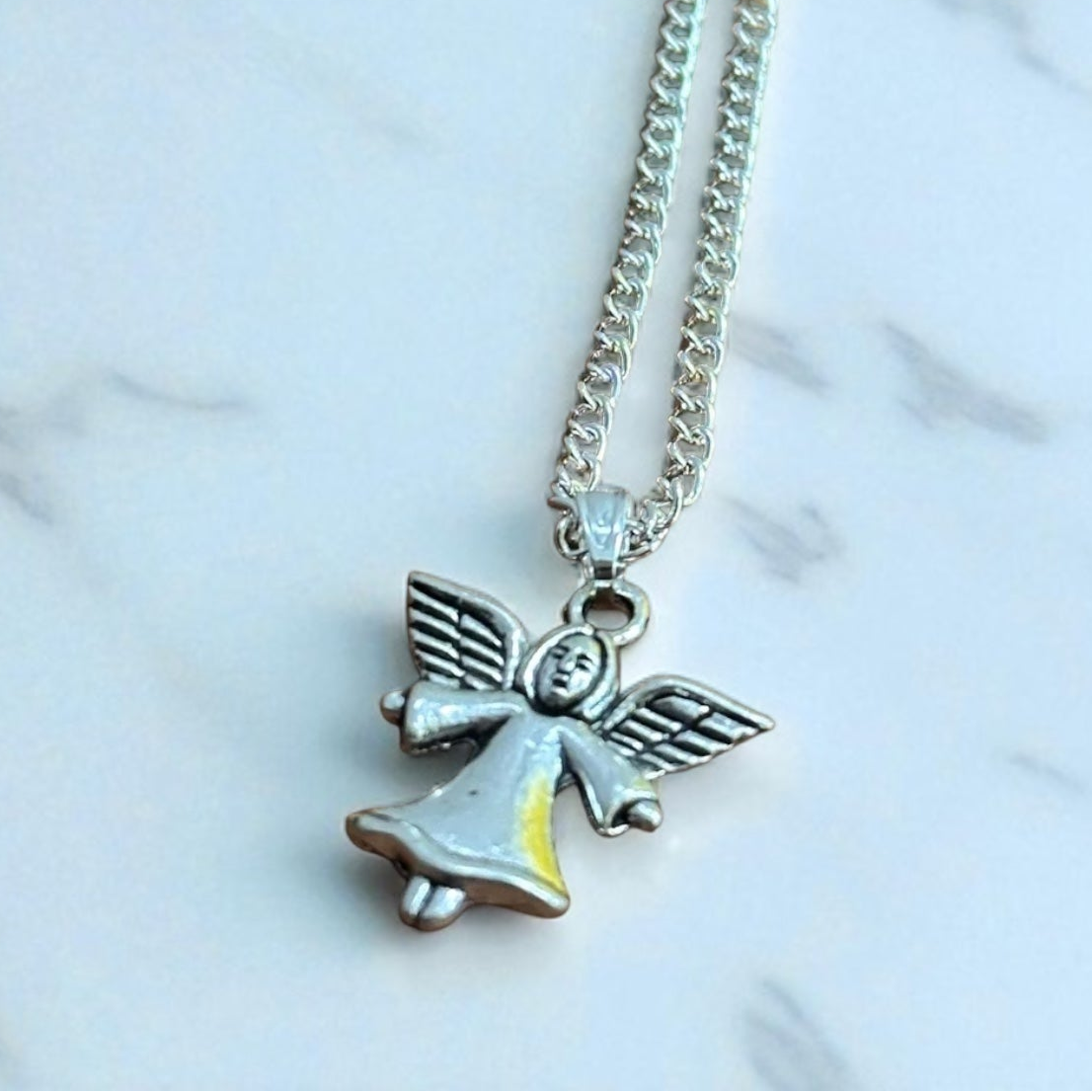 Winged Angel Pendant Necklace Silver Plated