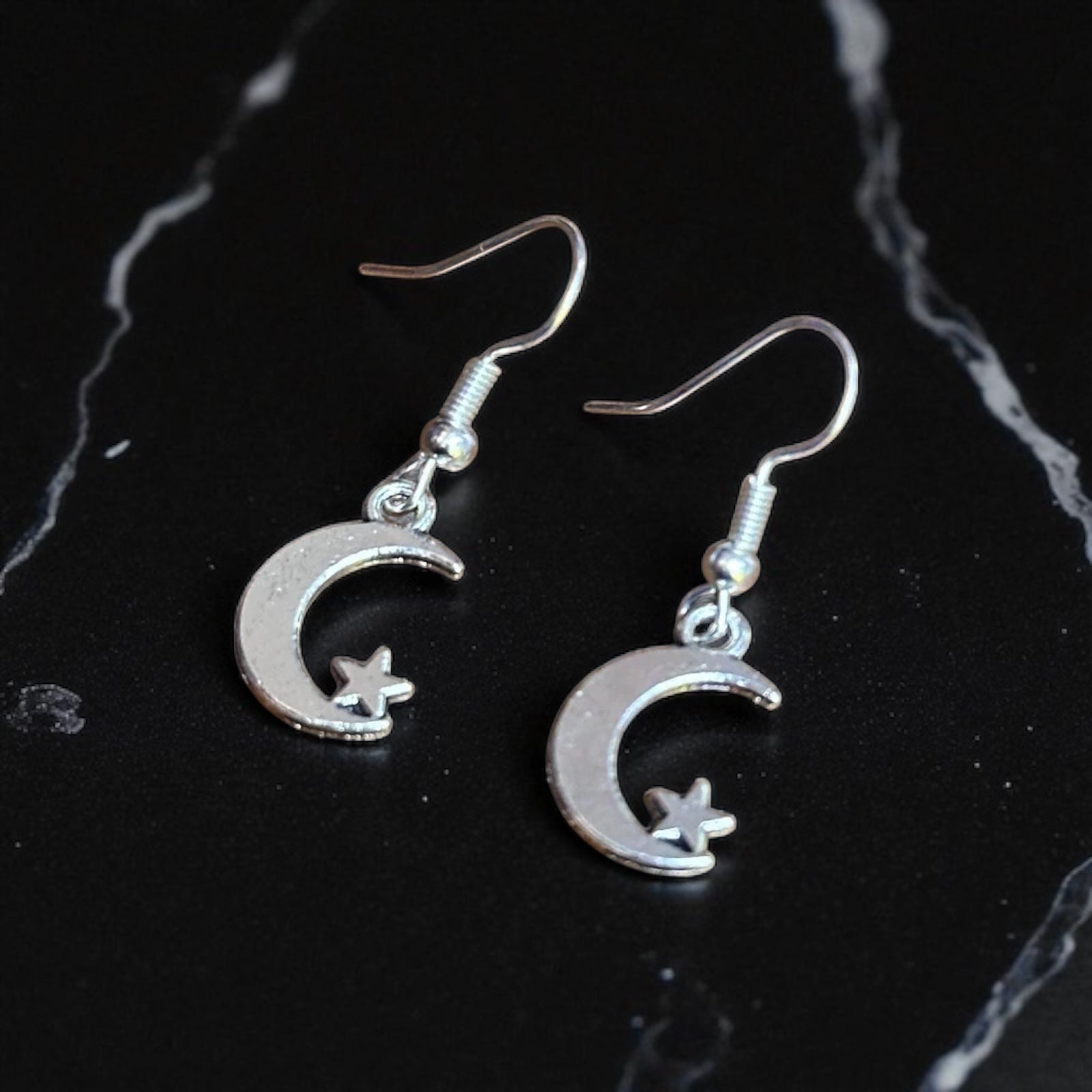 Moon Shell Charm Drop Earrings