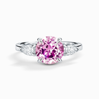 Pink Sapphire Round Cut Three Stone Engagement Ring in Sterling Silver