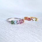 Rainbow Multicoloured Gemstone Half Eternity Ring in Sterling Silver