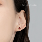 Garnet Halo Stud Earrings with Jackets in Sterling Silver