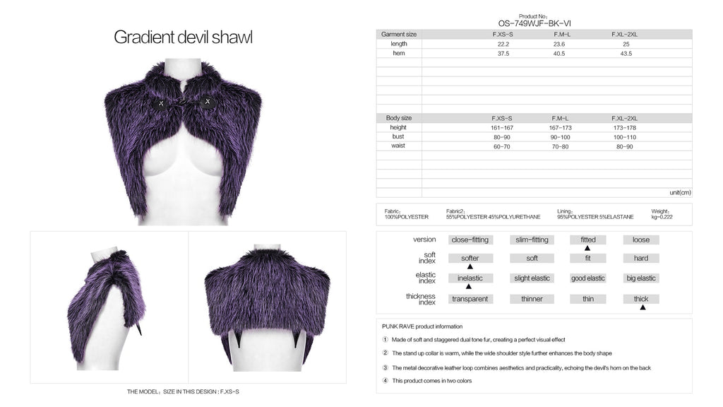 Punk Rave Lilith Gradient Devil Fur Shawl In Violet