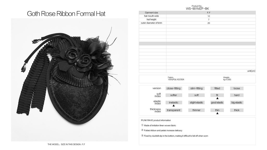 Punk Rave Goth Rose Ribbon Formal Hat