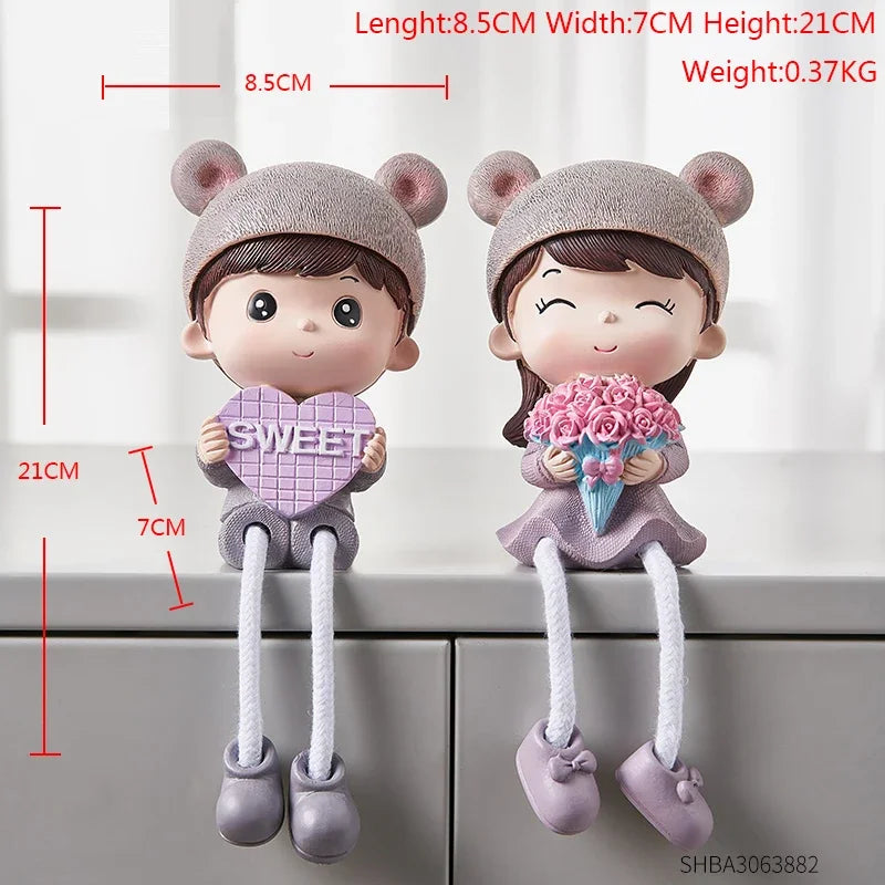 Nordic Cute Resin Hanging Dolls – Sitting Figurine Ornaments for Home Décor 2 Pcs Girl1