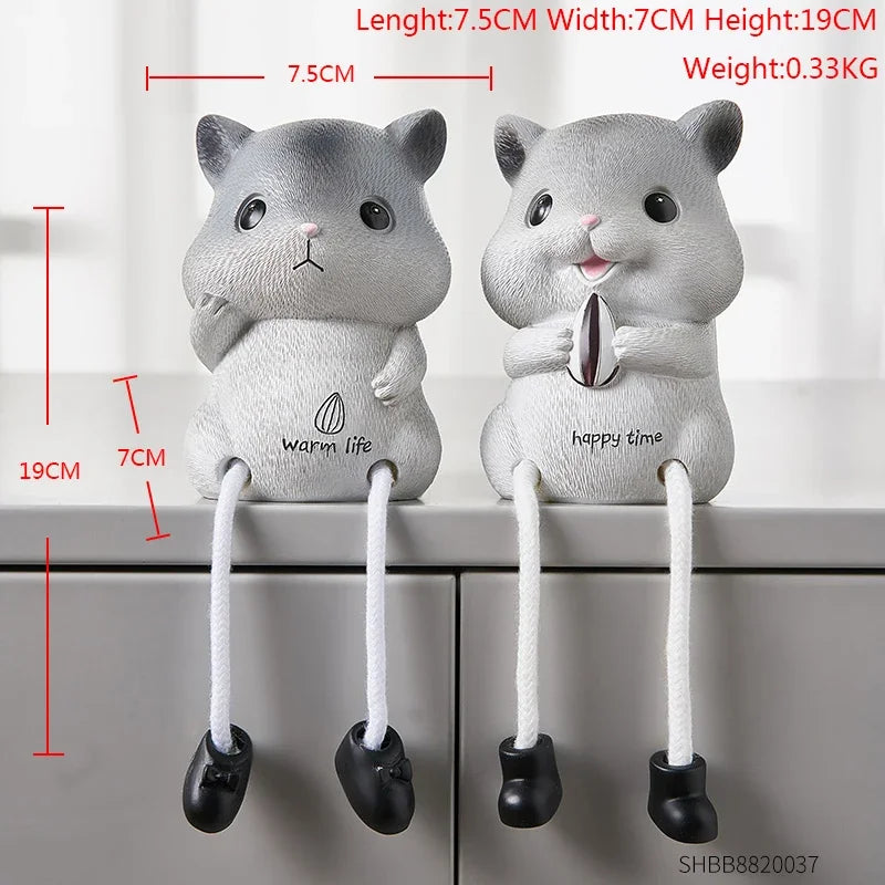 Nordic Cute Resin Hanging Dolls – Sitting Figurine Ornaments for Home Décor 2 Pcs Hamster