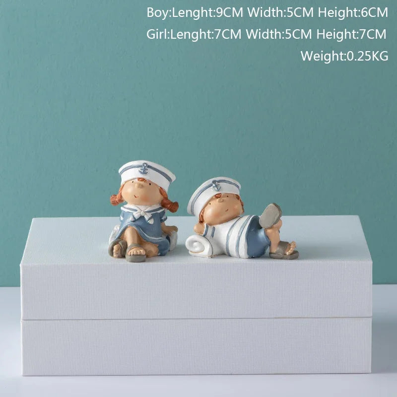Nordic Cute Resin Hanging Dolls – Sitting Figurine Ornaments for Home Décor Navy Decorative