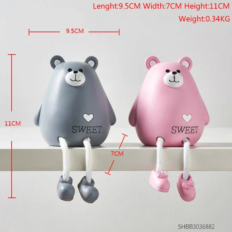Nordic Cute Resin Hanging Dolls – Sitting Figurine Ornaments for Home Décor 2 Pcs Bear