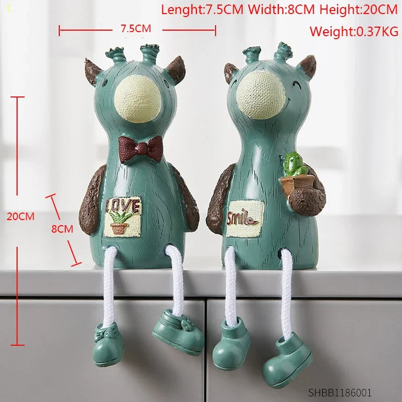 Nordic Cute Resin Hanging Dolls – Sitting Figurine Ornaments for Home Décor 2 Pcs Elk
