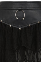 Banned Apparel Luxor Faux Leather & Jagged Knit Skirt in Black