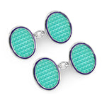 Oval Cloisonne Sterling Silver Chain Cufflinks In Turquoise