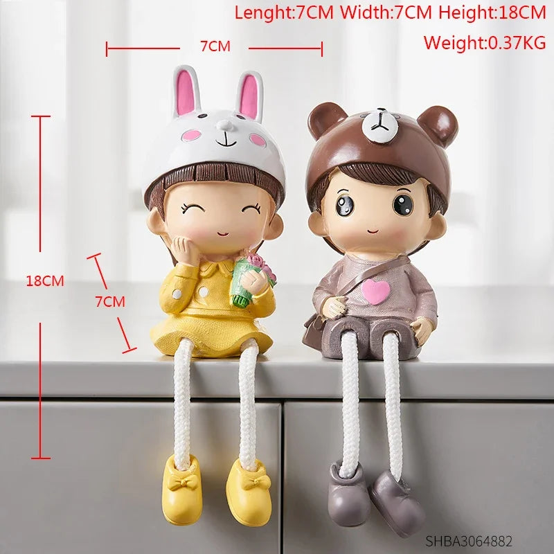 Nordic Cute Resin Hanging Dolls – Sitting Figurine Ornaments for Home Décor 2 Pcs Girl