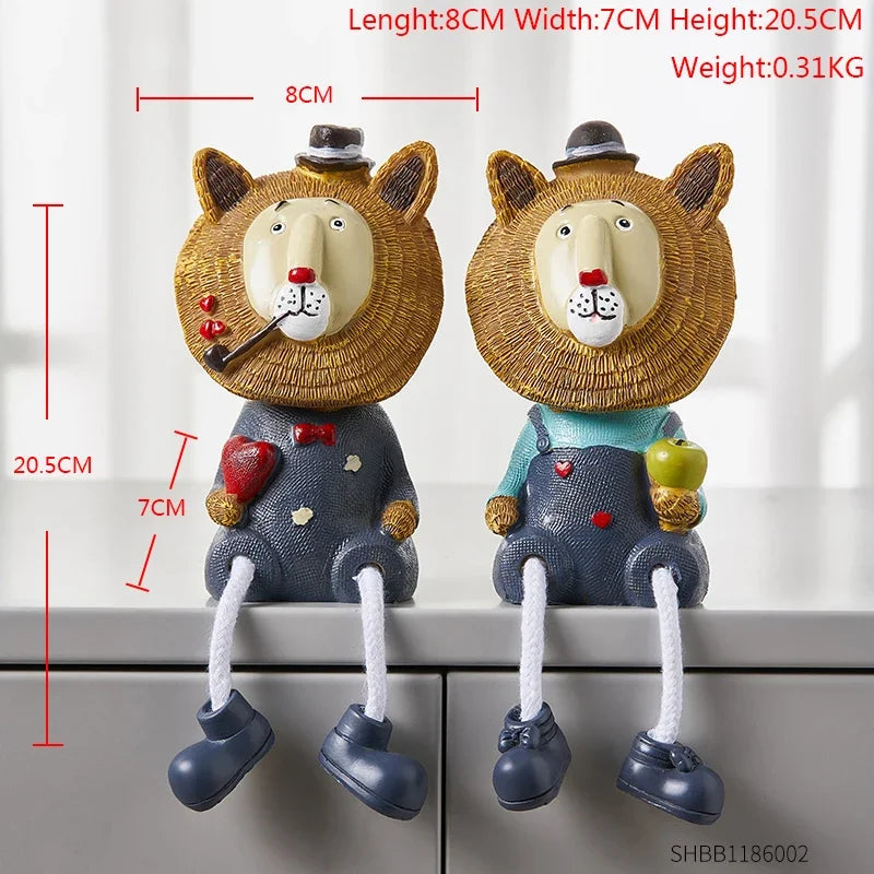Nordic Cute Resin Hanging Dolls – Sitting Figurine Ornaments for Home Décor 2 Pcs Lion2