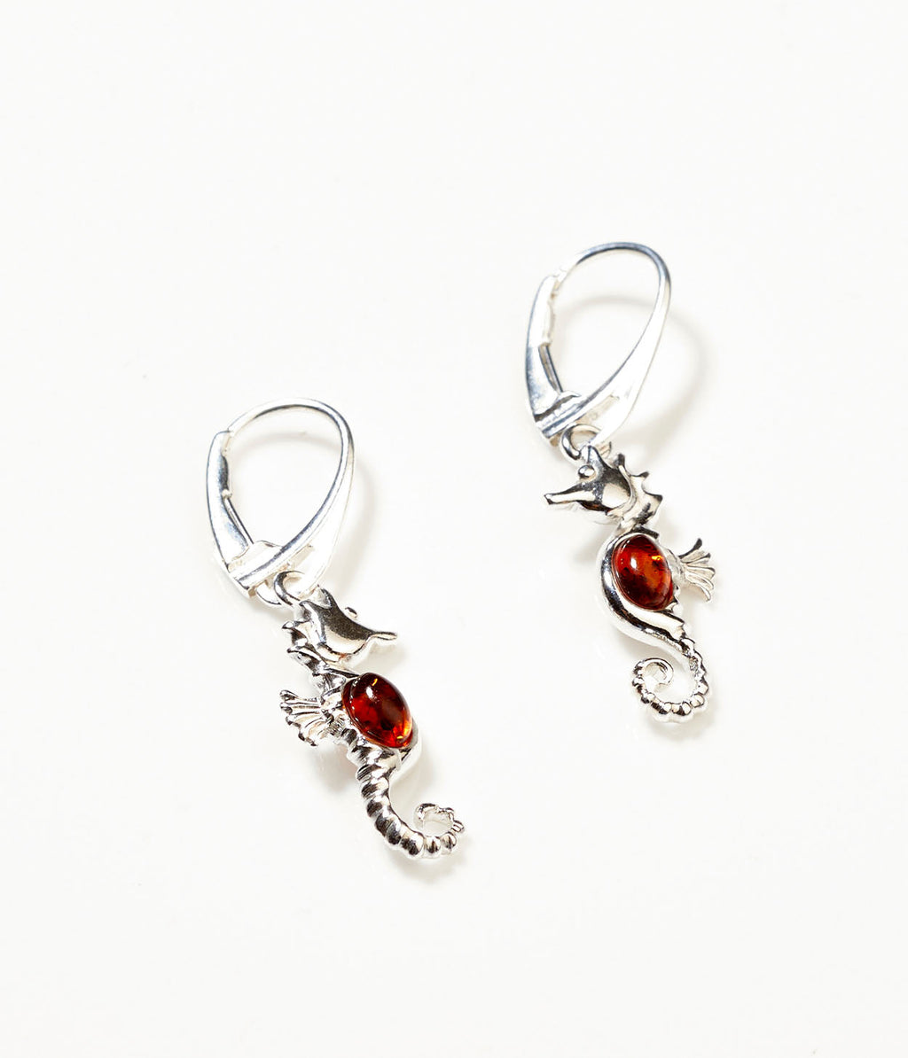 Amber Seahorse Drop Earrings