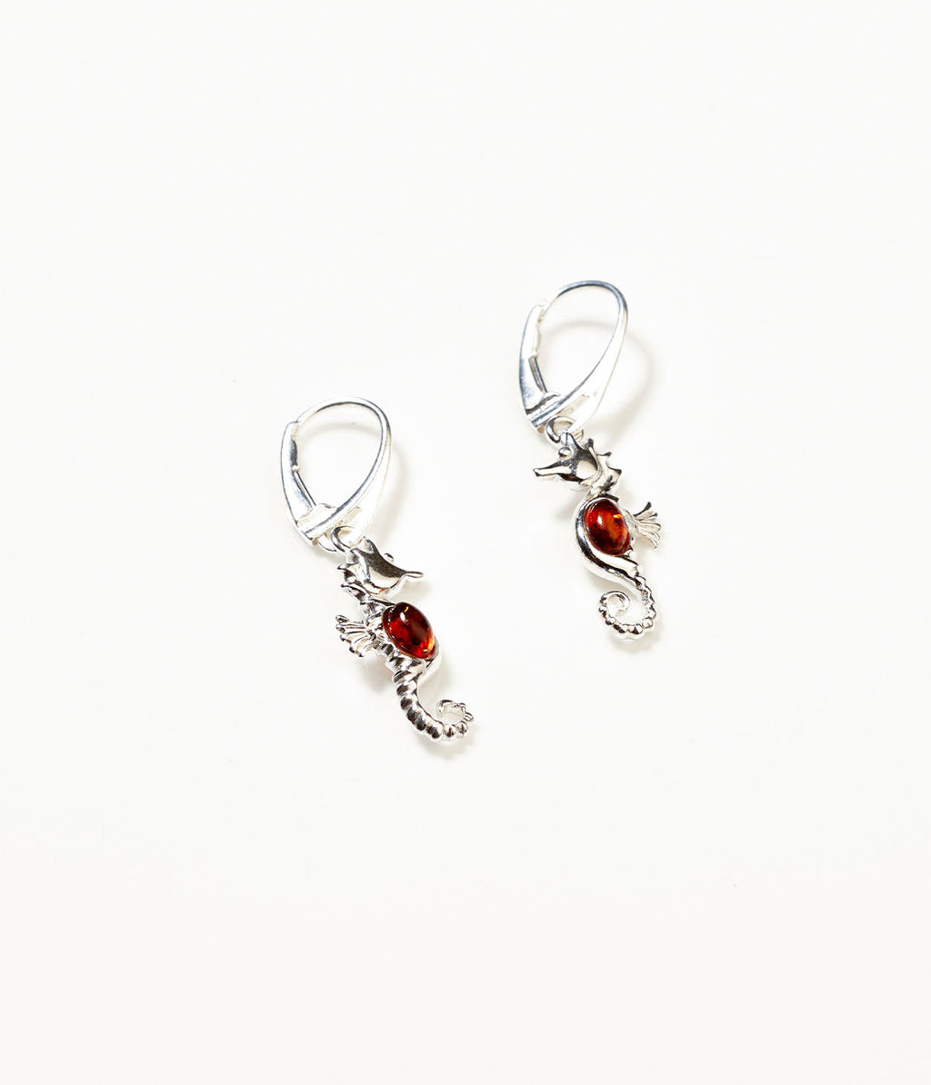 Amber Seahorse Drop Earrings