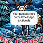 Illuminated Artwork Christmas Illustration "Stained Glass Reindeer" with Personalisation