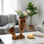 Handcrafted Olive Wood Pitcher Vase (37x20x40) | One-of-a-Kind Real Piece