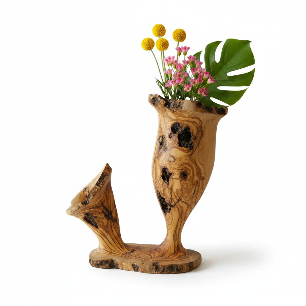 Handcrafted Olive Wood Pitcher Vase (37x20x40) | One-of-a-Kind Real Piece