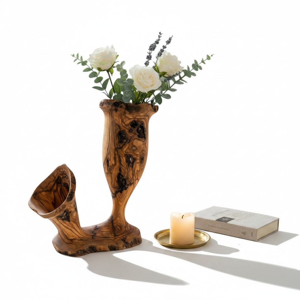 Handcrafted Olive Wood Pitcher Vase (37x20x40) | One-of-a-Kind Real Piece